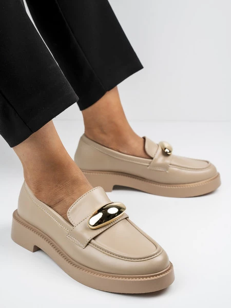 Mokasyny damskie z ozdobną klamrą w kolorze Khaki