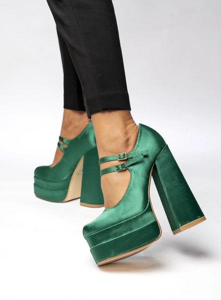 Czółenka na platformie satynowe PRANDI GREEN