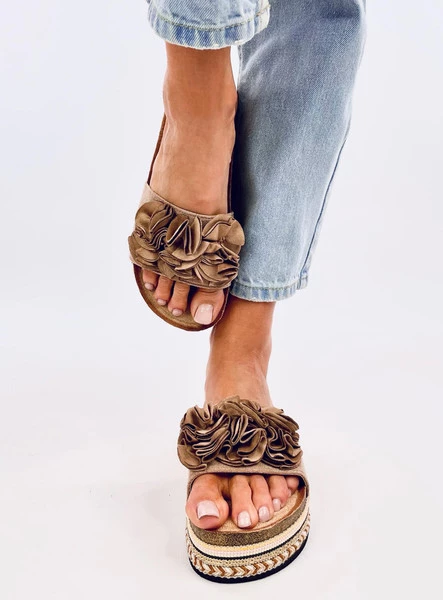 Klapki na grubej kolorowej podeszwie RAVEN KHAKI