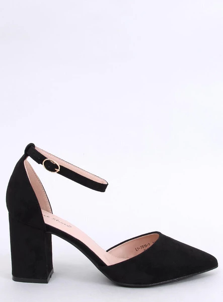 Czółenka na słupku zapinane na kostkę POZZI BLACK