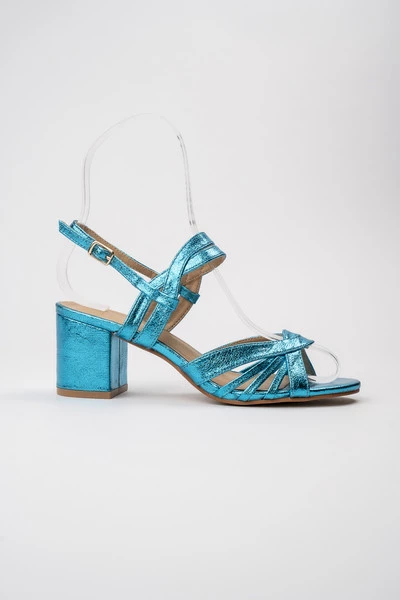 Sandały damskie na słupku z metalicznym połyskiem Blue 