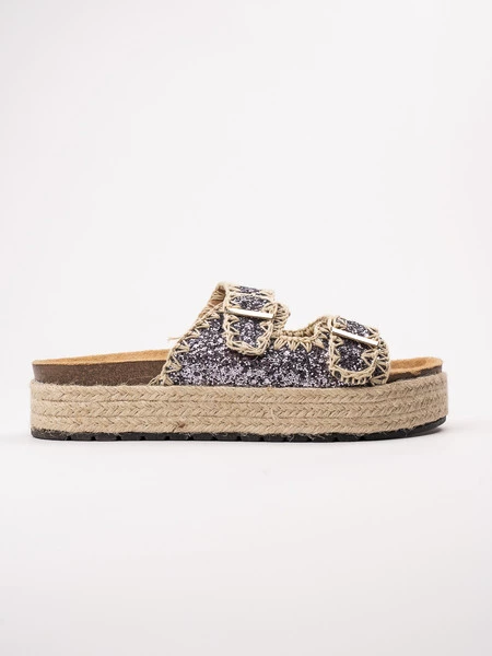 Klapki na koturnie z cekinami GREY