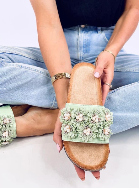 Klapki korkowe z kwiatuszkami EMILES GREEN