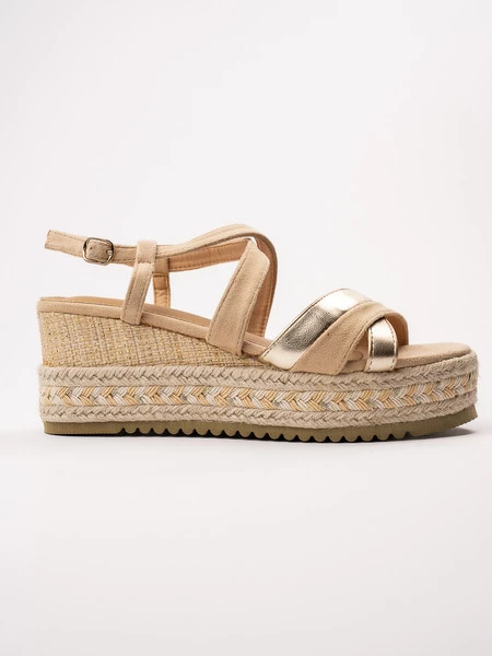 Sandały na koturnie z plecionym koturnem i paskami w kolorze Apricot