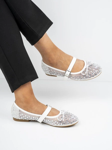 Baleriny wieczorowe z kryształkami w kolorze White