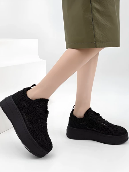 Sneakers damskie z dzianiny na platformie w kolorze Black