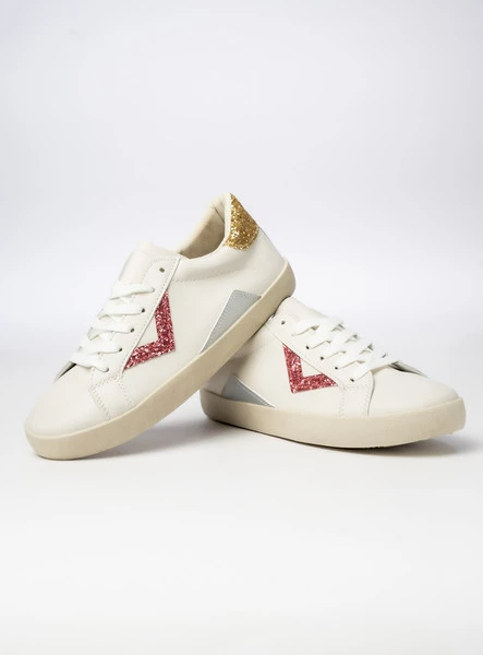 Damskie Sneakersy – Białe, Brokatowe Wstawki Sienna PEACHPUFF