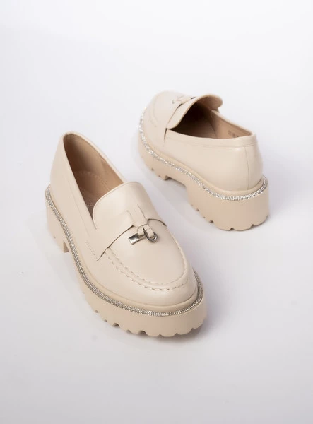 Damskie Mokasyny – Kremowy, Eko Skóra Valeria BEIGE PU