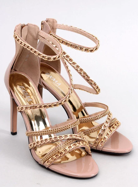 Sandałki na szpilce z łańcuszkami CHESTER NUDE