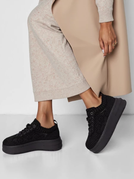 Sneakers damskie z dzianiny na platformie w kolorze Black