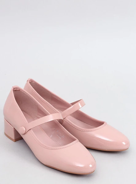 Lakierowane baleriny na obcasie WEINIS NUDE