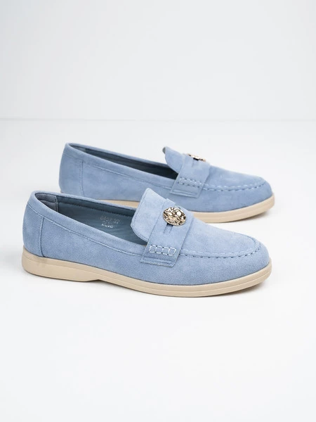 Mokasyny damskie z ozdobnym złotym guzikiem BLUE