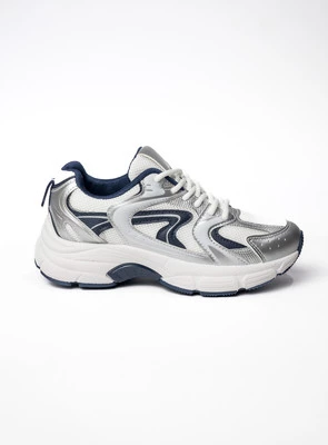 Srebrny, biały, granatowe detale