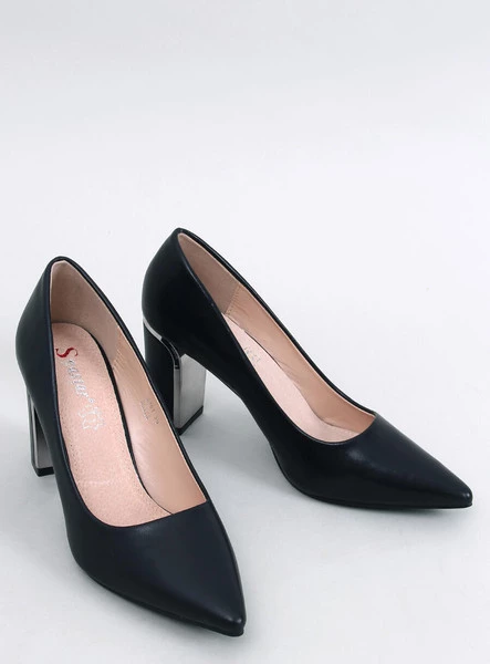 Czółenka na słupku licowe LAURENTS BLACK