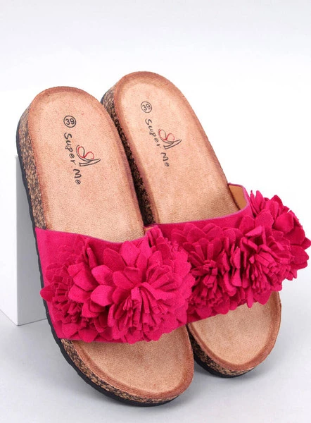 Klapki korkowe z kwiatami SEBILL FUKSJA