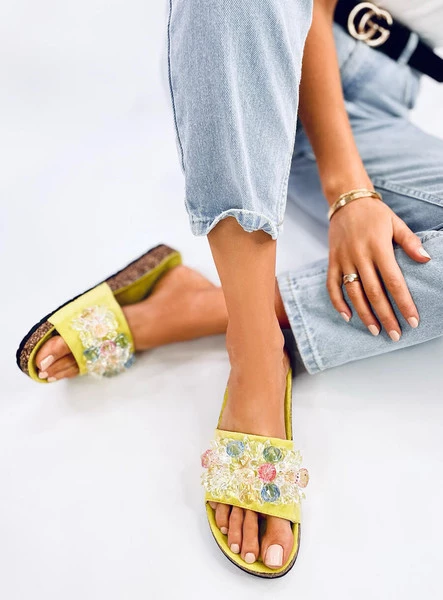 Klapki korkowe z kamieniami MALIV GREEN