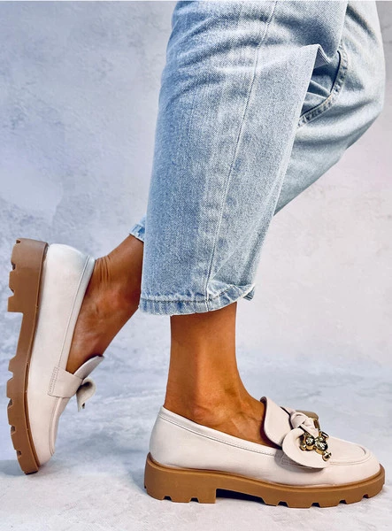 Mokasyny ze złotym misiem HONEY BEIGE