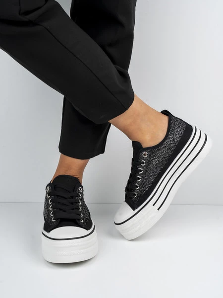 Sneakersy damskie z siateczką na platformie w kolorze Black
