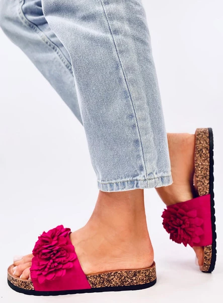 Klapki korkowe z kwiatami SEBILL FUKSJA