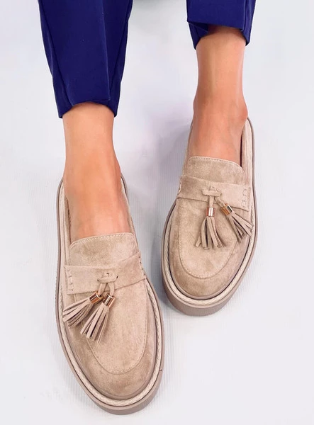 Mokasyny na platformie z frędzelkami TRINITY BEIGE