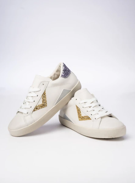 Damskie Sneakersy – Białe, Brokatowe Wstawki Sienna GOLD