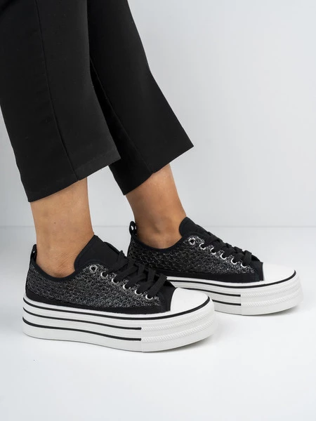 Sneakersy damskie z siateczką na platformie w kolorze Black