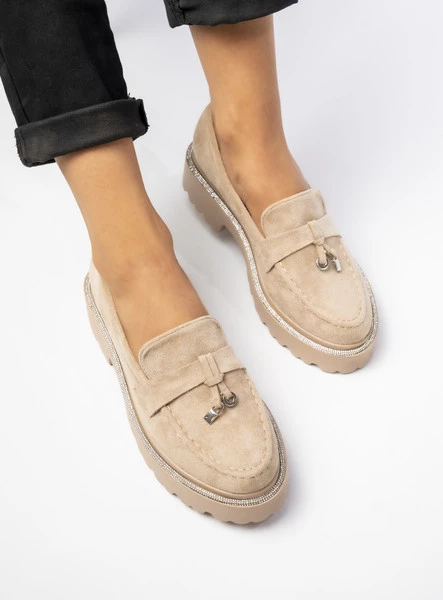 Damskie Mokasyny – Beżowy, Zamsz Alessa KHAKI