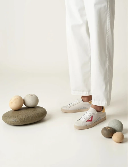 Damskie Sneakersy – Białe, Brokatowe Wstawki Sienna PEACHPUFF