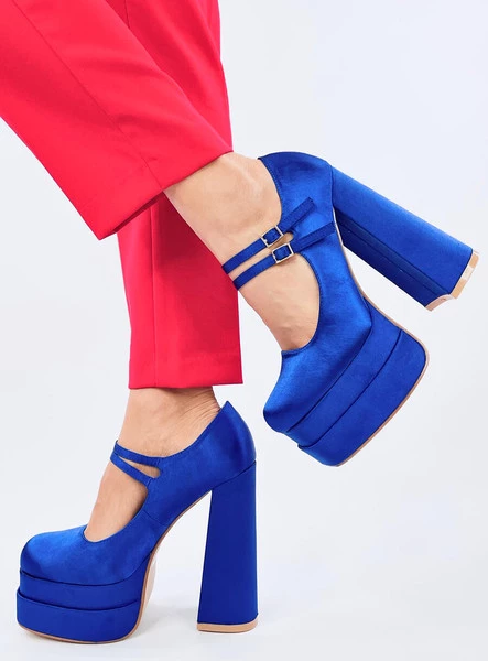 Czółenka na platformie satynowe PRANDI BLUE
