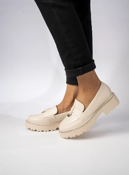 Damskie Mokasyny – Kremowy, Eko Skóra Valeria BEIGE PU