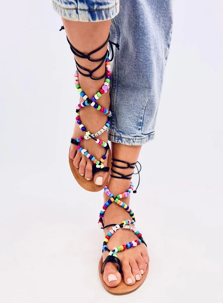 Sandałki rzymianki z koralikami MAIOS BLACK