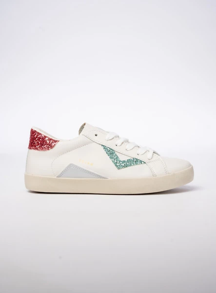 Damskie Sneakersy – Białe, Brokatowe Wstawki Sienna GREEN