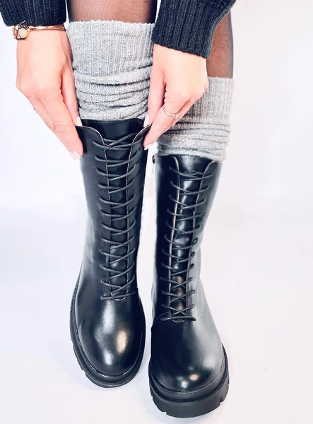 Botki licowe sznurowane HEAP NERO