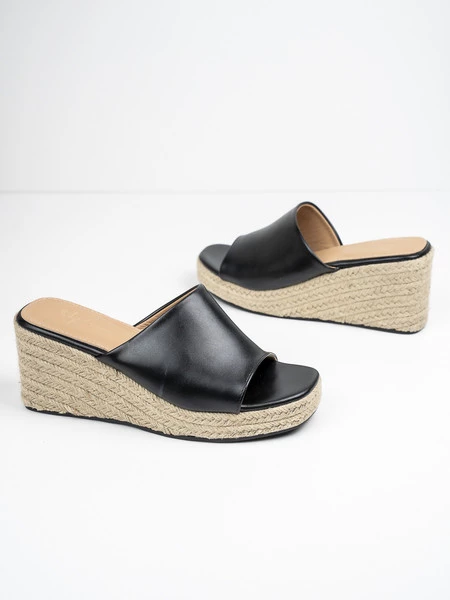 klapki damskie na koturnie BLACK