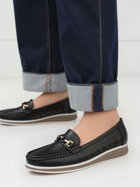 Damskie Mokasyny LENA BLACK – Ażurowa Elegancja i Komfort na Co Dzień