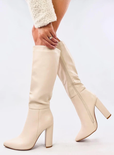 Kozaki na obcasie klasyczne TIFFANY BEIGE