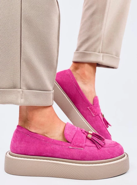 Mokasyny na platformie z frędzelkami TRINITY FUKSJA