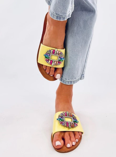 Klapki z kolorowymi kamieniami LOWELL GREEN