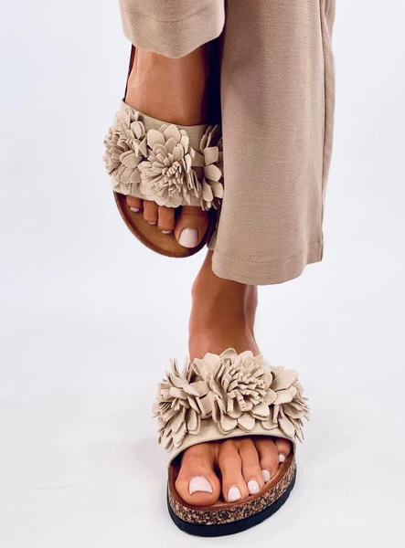 Klapki korkowe z kwiatami SEBILL BEIGE