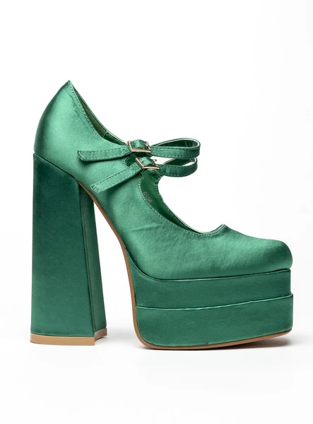 Czółenka na platformie satynowe PRANDI GREEN
