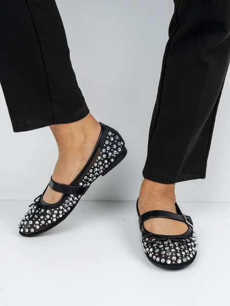 Baleriny damskie z ozdobnymi cyrkoniami w kolorze Black