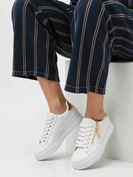 Damskie Sneakersy SAVONA WHITE CHAMPAGNE – Stylowe Buty na Platformie