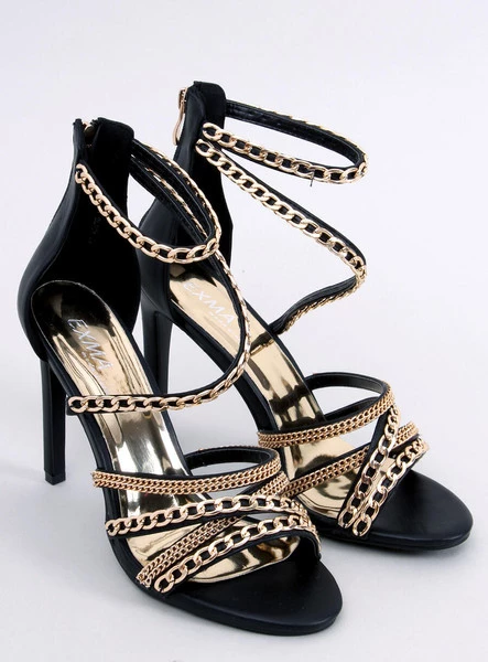 Sandałki na szpilce z łańcuszkami CHESTER BLACK