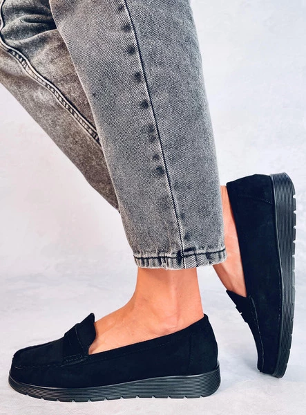 Mokasyny zamszowe skórzana wkładka MARIT BLACK