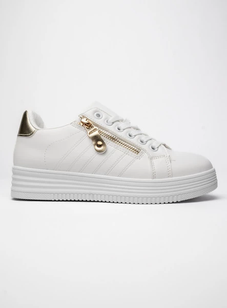 Damskie Sneakersy ZIPPY GOLD – Klasyczna Biel z Złotym Akcentem