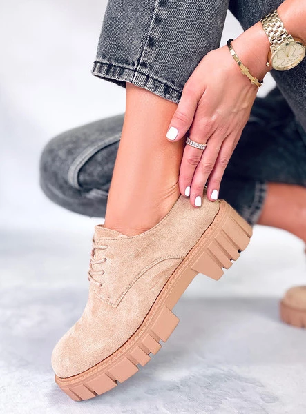 Mokasyny na platformie zamszowe AMPARO KHAKI