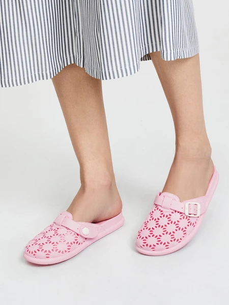 Damskie Klapki FLOWER BUCKLE PINK