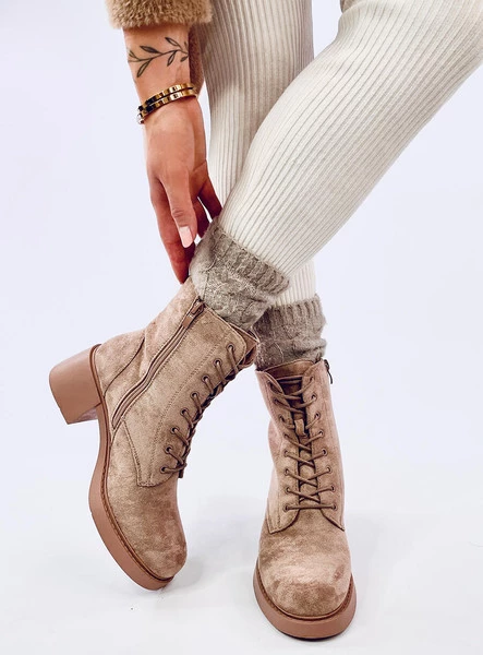 Botki sznurowane na obcasie MAYFIELD KHAKI