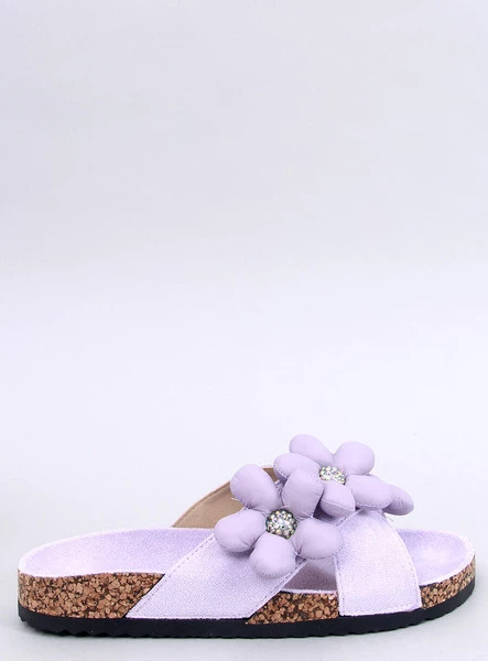 Klapki korkowe z poduszkowymi kwiatami CHARSS PURPLE