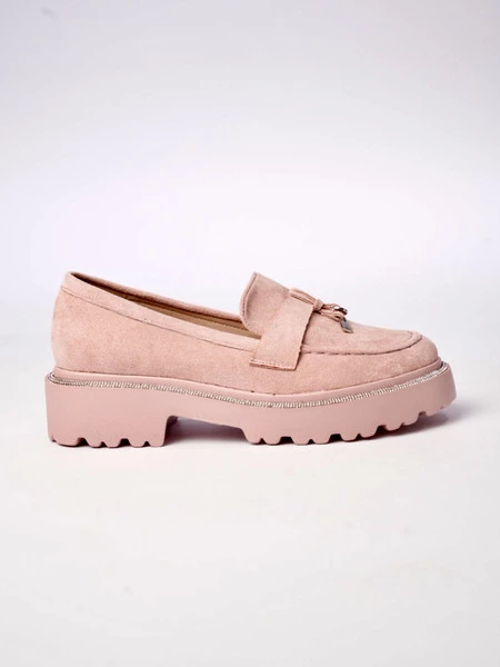 Damskie Mokasyny – Pudrowy Róż, Zamsz Alessa PINK